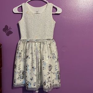Girls dress silver and white butterfly sparkle
